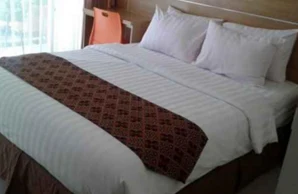 Guest room with an ikat bed runner