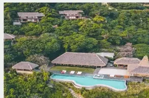 Villas and pool at Lelewatu Sumba Resort seen from above