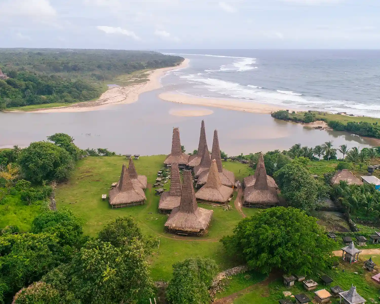 Aerial view of Ratenggaro traditional village by the coast